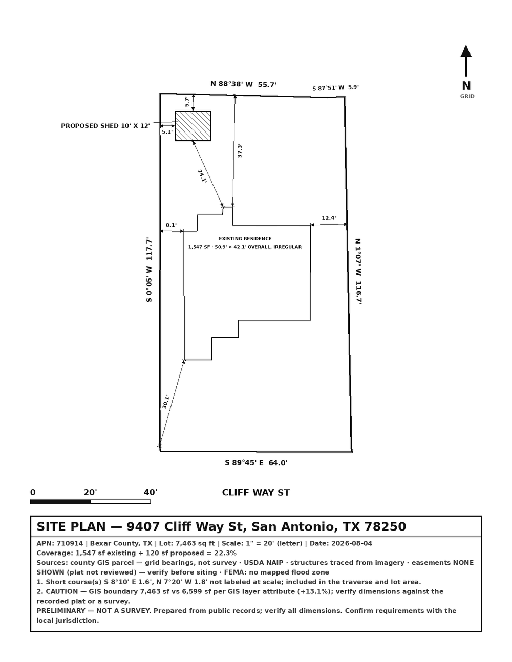 Example EasySitePlan permit sheet for a San Antonio residential property