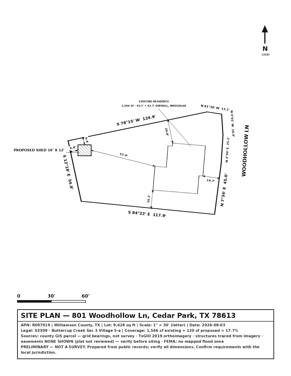 Shed permit site plan, Cedar Park TX